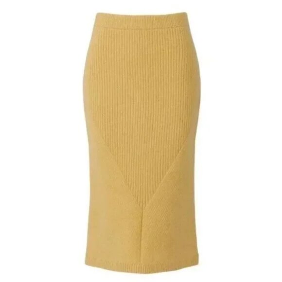SWEET BABY JAMIE Soft Sweater Knit Pencil Midi Skirt in Butter Yellow MED - Picture 2 of 13